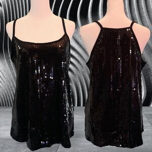 Charlotte Russe Black sequin blouse spaghetti stripes Sz Large night out, Party